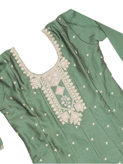 Graceful Essence Girls Sequin Butta Embroidered Flared Kurta Pant Dupatta Set