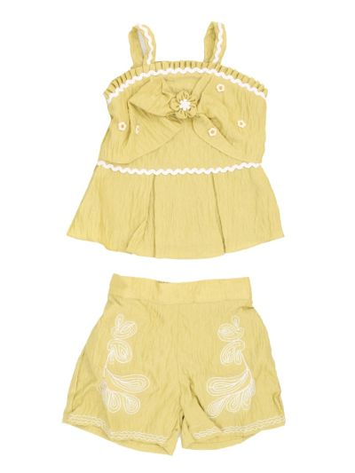 Graceful Essence Girls Floral Bow Peplum Top Embroidered Shorts 2 Piece Set