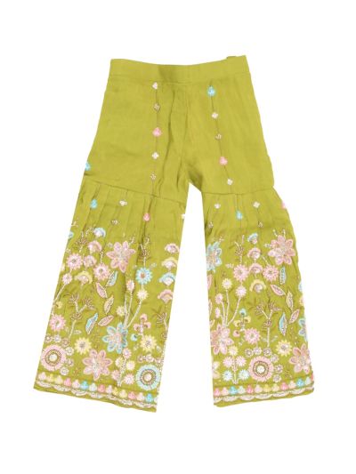 Graceful Essence Girls Multicolour Floral Embroidered Kurta Gharara Dupatta Set
