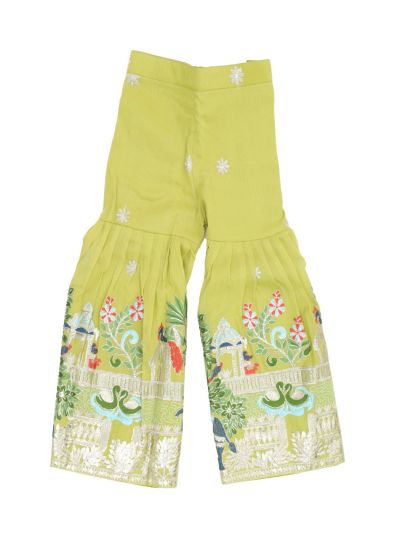 Graceful Essence Girls Elephant Floral Embroidered Kurta Gharara Pant Dupatta Set