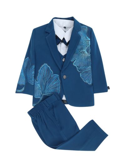 Royal Elegance Boys Ginkgo Leaf Embroidered Blazer Waistcoat Shirt Trousers Suit Set