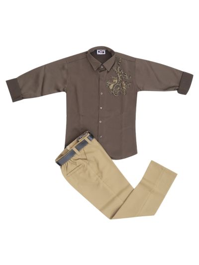 Gracecharm Boys Bird and Floral Embellished Textured Shirt and Trousers Set