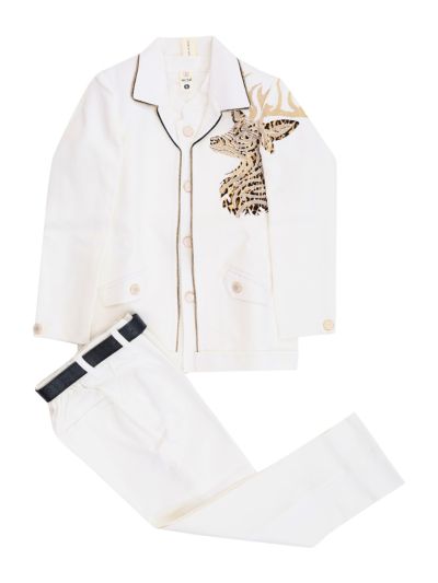 Gracecharm Boys Stag Motif Embellished Blazer and Waistcoat 3 Piece Suit