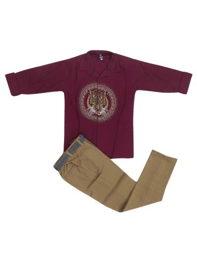Gracecharm Boys Tiger Motif Embellished Shirt and Trouser 2 Piece Set