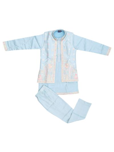 Gracecharm Boys Floral Embroidered Nehru Jacket and Kurta 3 Piece Set