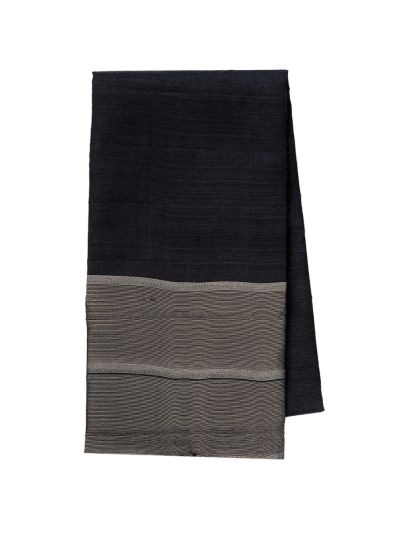 Gracecharm Semi Jute Black Striped Pallu Temple Border Saree