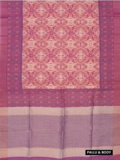 Gracecharm Semi Jute Ornamental Ogee Jaal with Striped Pallu Border Saree