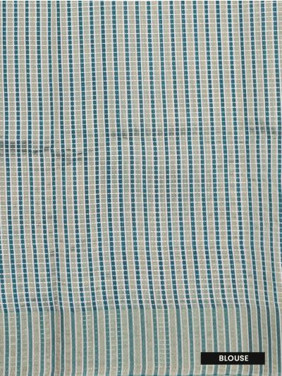 Gracecharm Semi Jute Geometric Ikat Butta with Striped Pallu Border Saree