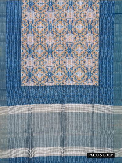 Gracecharm Semi Jute Ornamental Ogee with Striped Pallu Border Saree