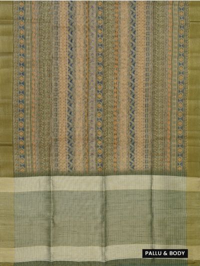Gracecharm Semi Jute Multicolour Geometric Stripes with Check Pallu Border Saree