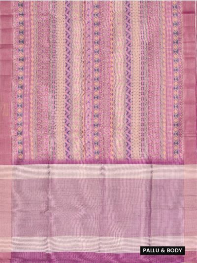 Gracecharm Semi Jute Multicolour Geometric Stripes with Check Pallu Border Saree