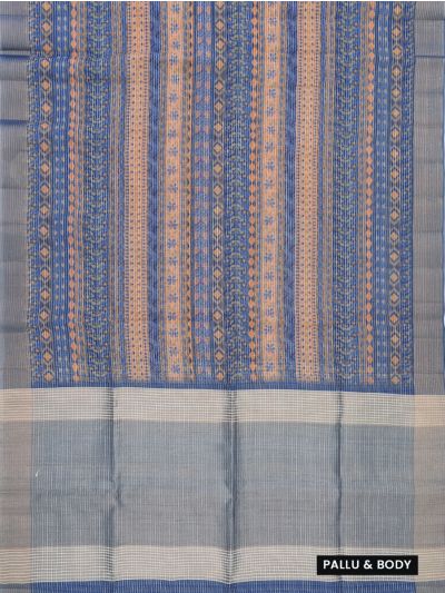 Gracecharm Semi Jute Geometric Butta Stripes with Check Pallu Border Saree