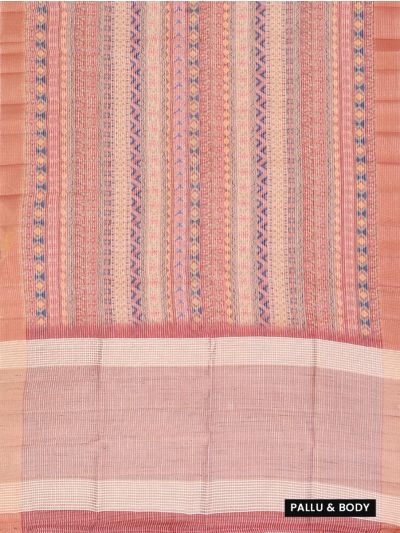 Gracecharm Semi Jute Multicolour Geometric Stripes with Check Pallu Border Saree