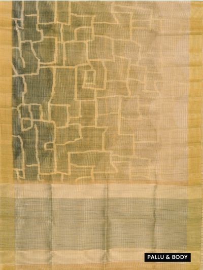 Gracecharm Semi Jute Abstract Geometric Block with Striped Pallu Border Saree