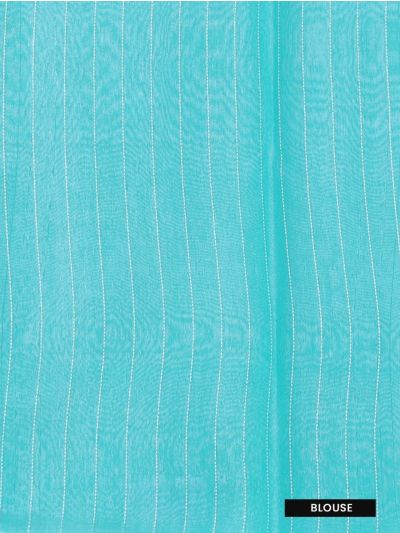 Gracecharm Kora Silk Cotton Aqua Blue Checked Butta Woven Saree