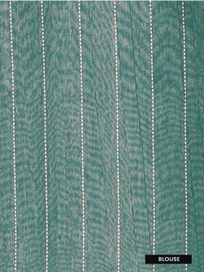 Gracecharm Kora Silk Cotton Sea Green Checked Butta Woven Saree