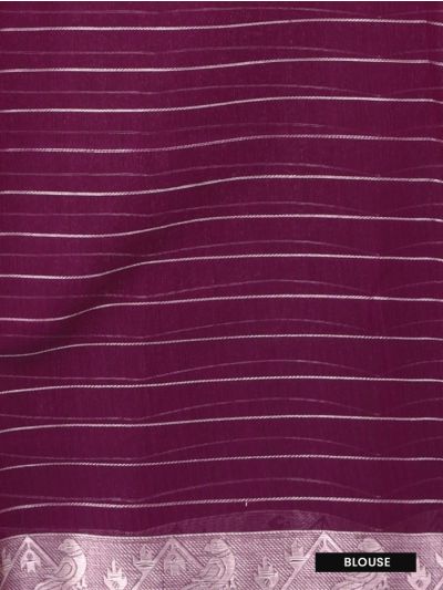 Gracecharm Kora Silk Cotton Wine Purple Striped Butta Saree