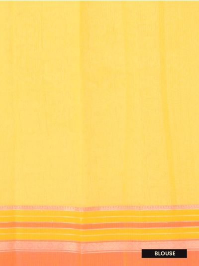 Gracecharm Kora Silk Cotton Yellow Elephant Butta Woven Saree