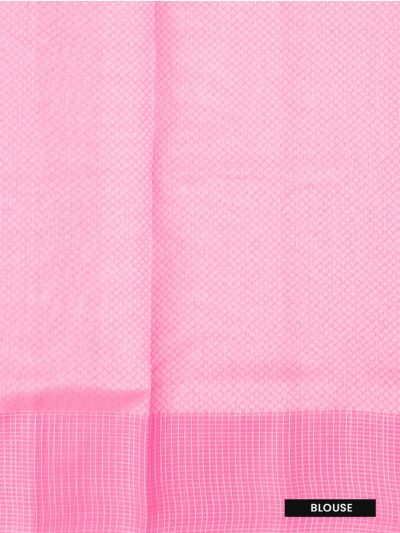 Gracecharm Kora Silk Cotton Candy Pink Butta Checked Border Saree
