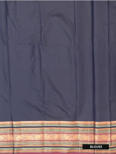 Gracecharm Navy Blue Art Soft Silk Floral Jaal Motif with Zari Border Saree