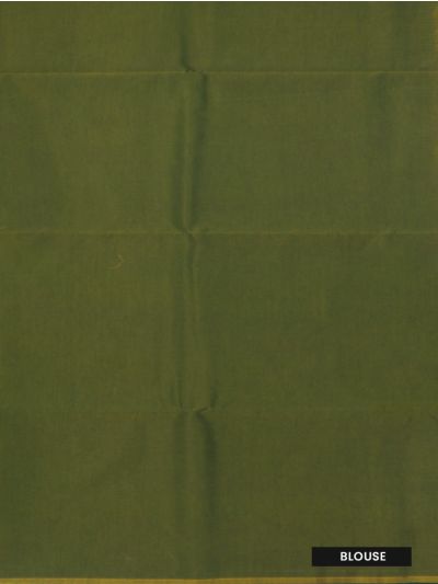 kora Silk Cotton Bottle Green Grid Butta with Diamond Lattice Pallu Saree