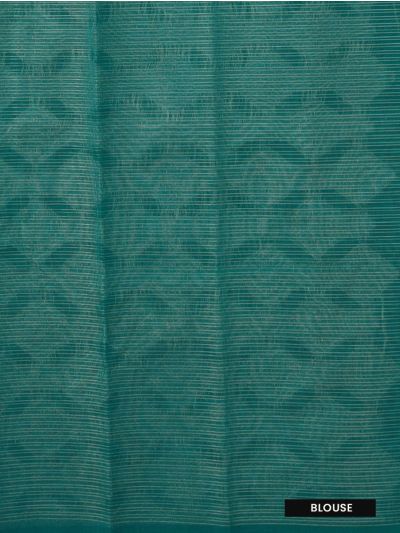 Gracecharm Kora Silk Cotton Teal Green Floral Diamond Saree