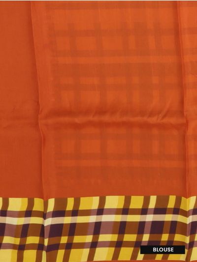 Fancy Viscose Tissue Yellow Maroon Checks Orange Temple Border Saree