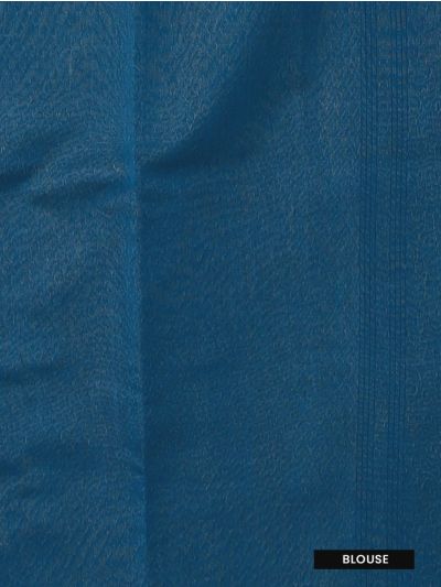 Gracecharm Kora Silk Cotton Peacock Blue Paisley Butta Saree