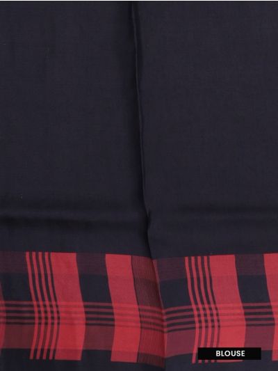 Fancy Viscose Tissue Black Red Checks Gold Zari Temple Border Saree