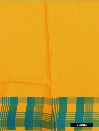Fancy Viscose Tissue Mustard Yellow Green Checks Temple Border Saree