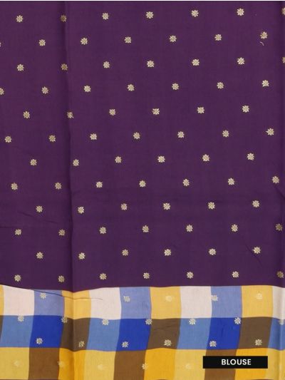 Fancy Viscose Tissue Yellow Blue Checks Purple Jhumka Border Saree
