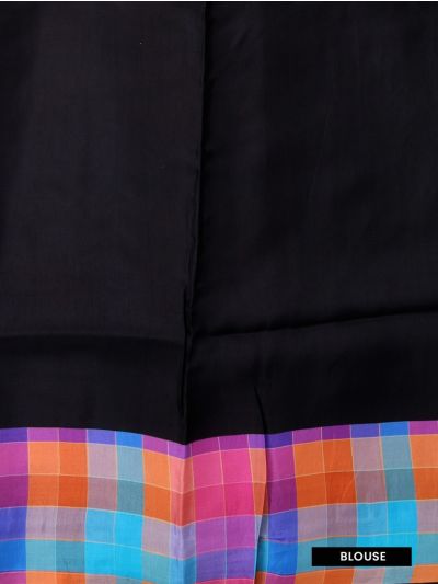 Fancy Viscose Tissue Multicolour Checks Black Peacock Border Saree
