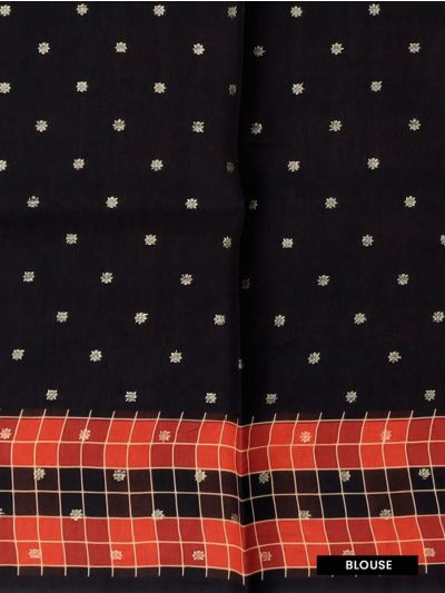 Fancy Viscose Tissue Rust Orange Checks Black Peacock Border Saree