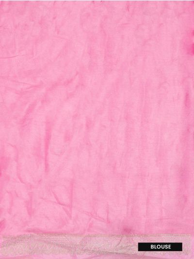 BlossomEase Bubblegum Pink George Elegant Stone Work with Fancy Border Saree