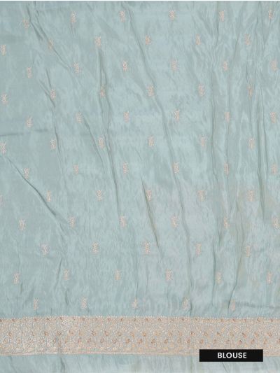 BlossomEase Pastel Aqua George Elegant Stone Work with Fancy Border Saree