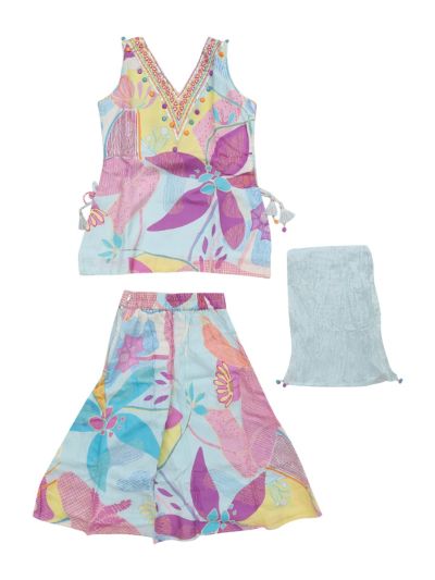 Graceful Essence Girls Multicolor Floral Palazzo Set with Dupatta