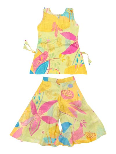 Graceful Essence Girls Abstract Floral Palazzo Set with Dupatta