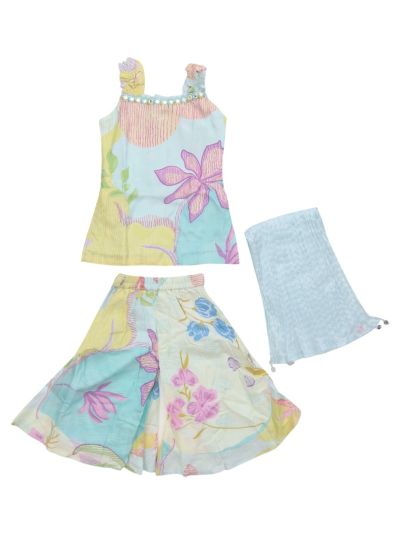 Graceful Essence Girls Pastel Floral Palazzo Set with Dupatta