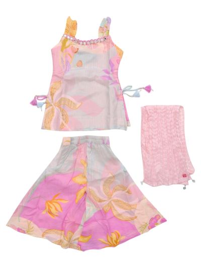 Graceful Essence Girls Pastel Floral Palazzo Set with Dupatta