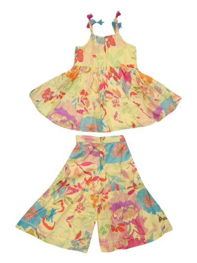 Graceful Essence Girls Floral Tiered Top Palazzo Set with Dupatta