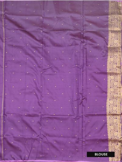 BlossomEase Semi Banarasi Muted Purple  floral motifs with antique zari Border Saree