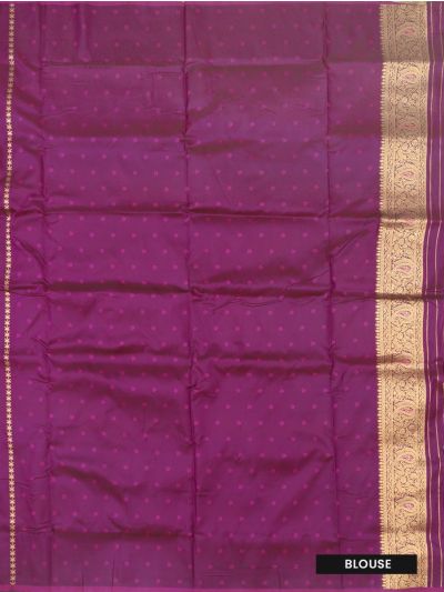 BlossomEase Semi Banarasi Wine Purple floral motifs with antique zari Border Saree