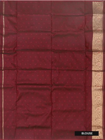 BlossomEase Semi Banarasi Maroon floral motifs with antique zari Border Saree
