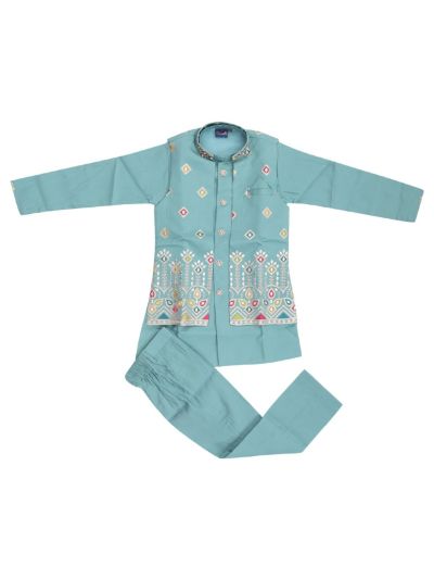 Gracecharm Boys Geometric Embroidered Indo Western Sherwani Set