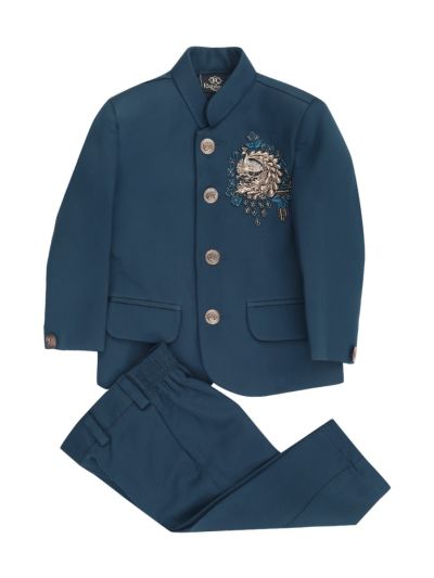 Royal Elegance Boys Peacock Embroidered Jodhpuri Suit Set