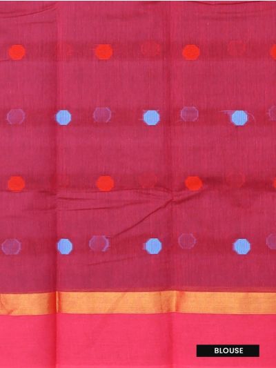 Gracecharm Kanchi Cotton Multicolour Dot Butta Stripe Pallu Saree