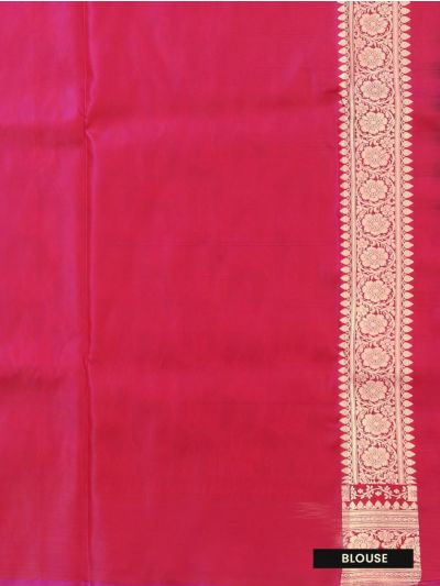 BlossomEase Semi Banarasi Purple floral motifs with antique zari Border Saree