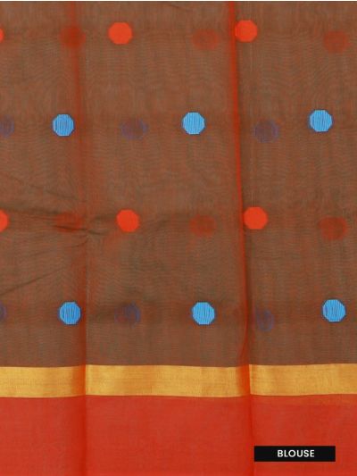 Gracecharm Kanchi Cotton Multicolour Butta Striped Pallu Saree