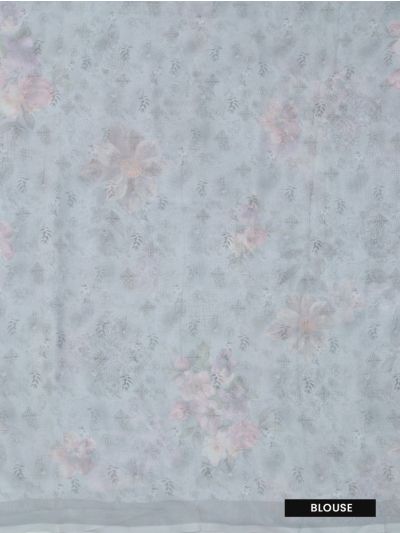 Gracecharm light grey Semi Jute Floral Butta with Floral Vine Pallu Saree