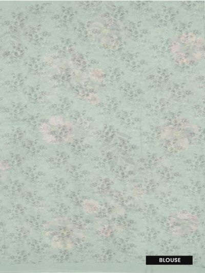 Gracecharm Mint Green Semi Jute Printed Floral Butta with Floral Vine Pallu Saree